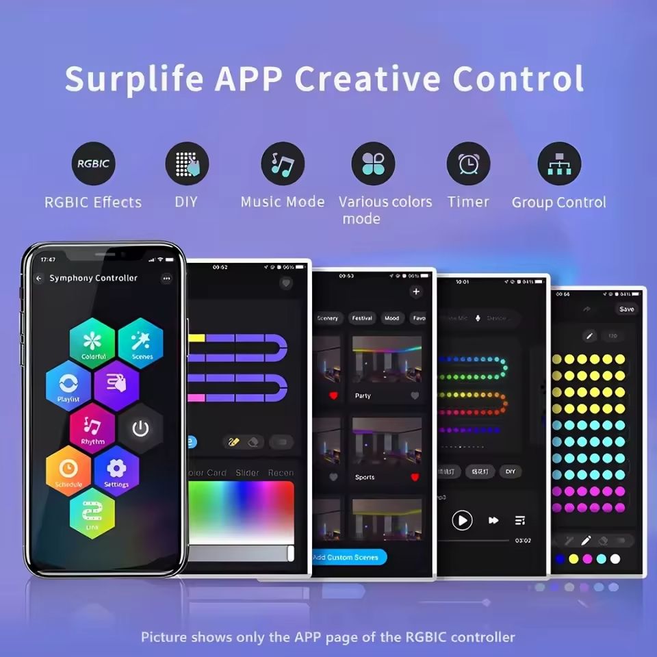 Hey-O app screenshots showing colors, scenes, and scheduling